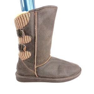 Bearpaw Boshie Women Size 10 Brown Suede Pull On Boot Winter Sheepskin Lined